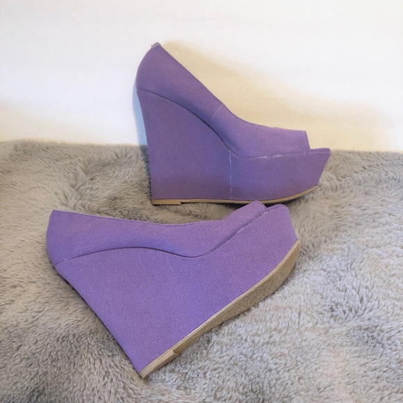 Steve Madden Lilac Peep Toe Platform Wedge Heels - Picture 2 of 8